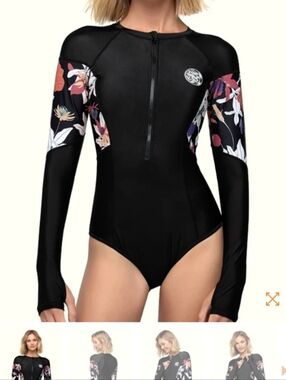 Flora Long Sleeve Front Zip One Piece Swimsuit —Italy Artist x Axesea - size 2